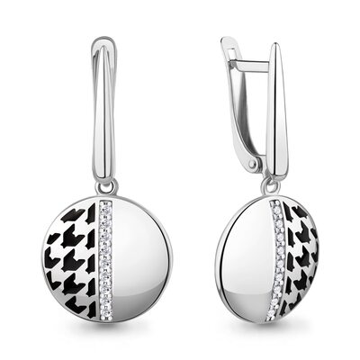 Серьги с фианитами и эмалью из серебра 925 пробы