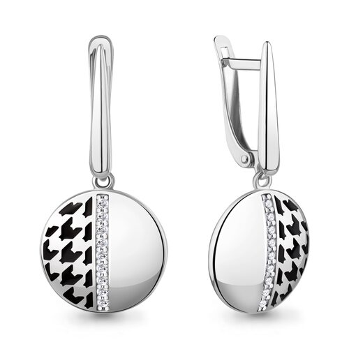 Серьги с фианитами и эмалью из серебра 925 пробы