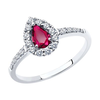 Кольцо с бриллиантами и рубином из белого золота 585 пробы