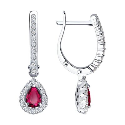 Серьги с бриллиантами и рубином из белого золота 585 пробы