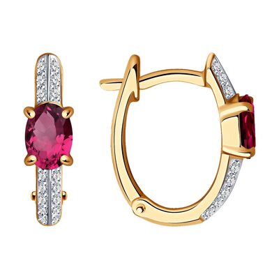 Серьги с бриллиантами и рубинами из золота 585 пробы