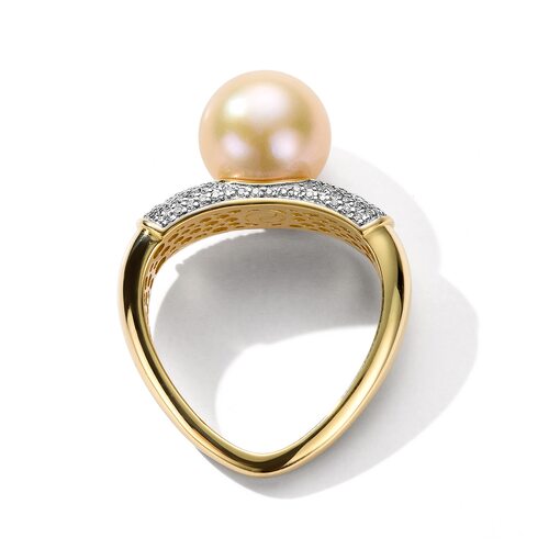 Кольцо с жемчугом и бриллиантами из желтого золота 585 пробы