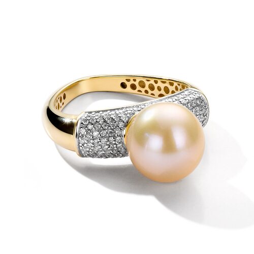 Кольцо с жемчугом и бриллиантами из желтого золота 585 пробы