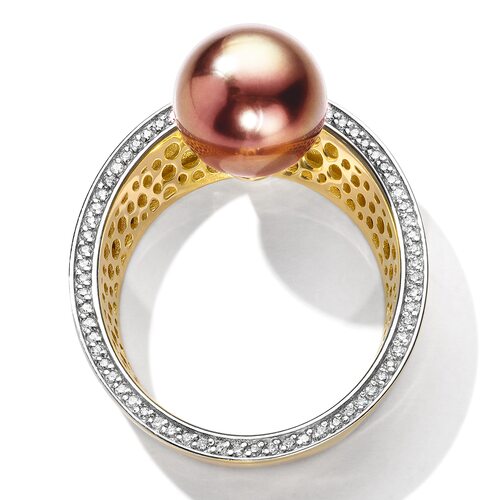 Кольцо с жемчугом и бриллиантами из золота 585 пробы
