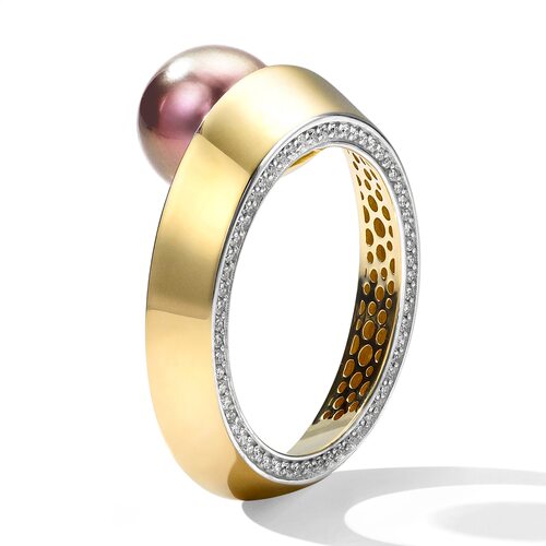Кольцо с жемчугом и бриллиантами из золота 585 пробы