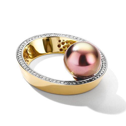 Кольцо с жемчугом и бриллиантами из золота 585 пробы