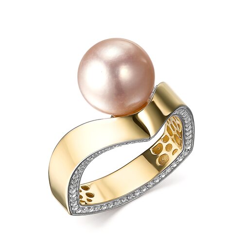 Кольцо с жемчугом и бриллиантами из золота 585 пробы