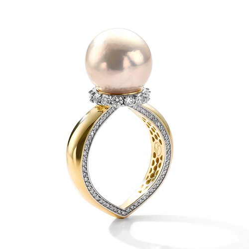 Кольцо с жемчугом и бриллиантами из золота 585 пробы