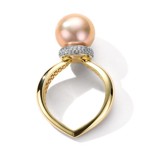 Кольцо с жемчугом и бриллиантами из желтого золота 585 пробы