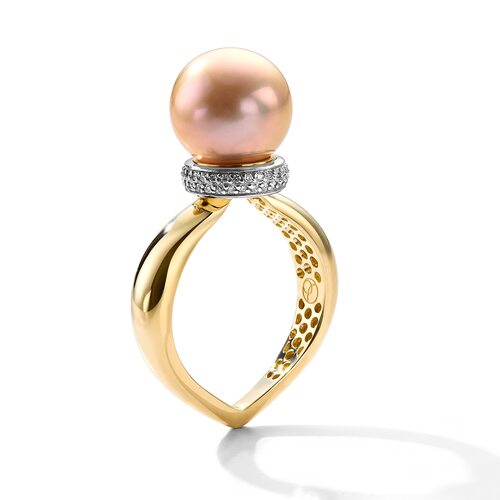 Кольцо с жемчугом и бриллиантами из желтого золота 585 пробы