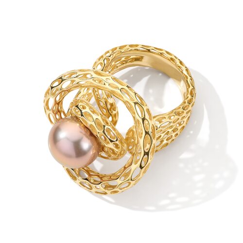 Кольцо с жемчугом из желтого золота 585 пробы