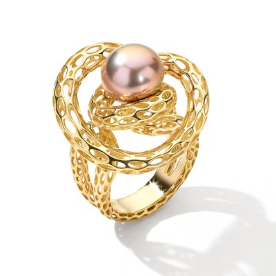 Кольцо с жемчугом из желтого золота 585 пробы