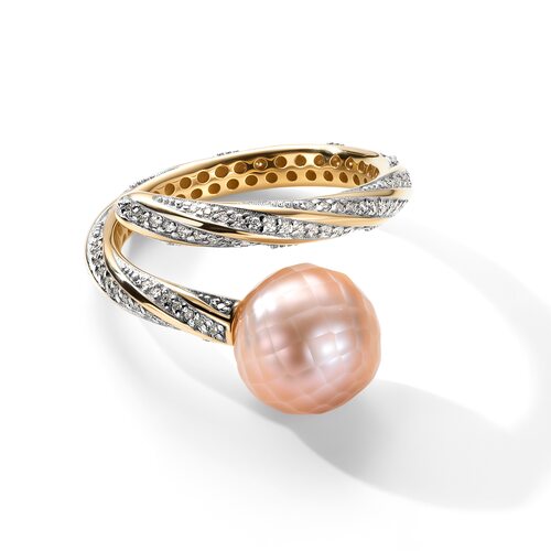 Кольцо с жемчугом и бриллиантами из золота 585 пробы