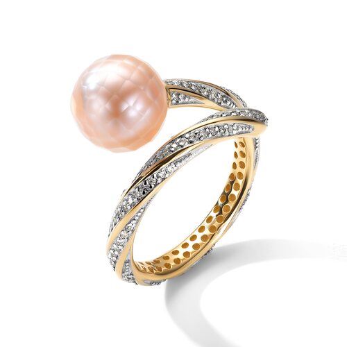Кольцо с жемчугом и бриллиантами из золота 585 пробы