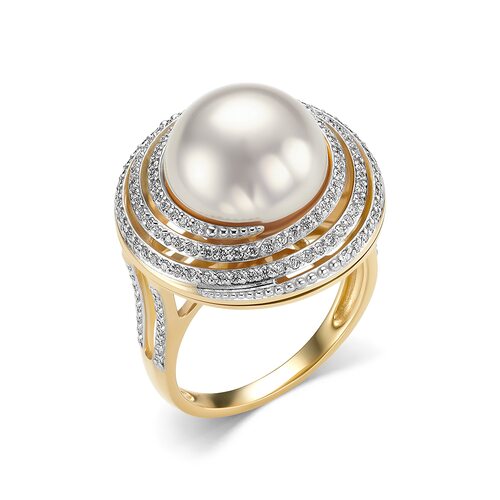 Кольцо с жемчугом и бриллиантами из золота 585 пробы