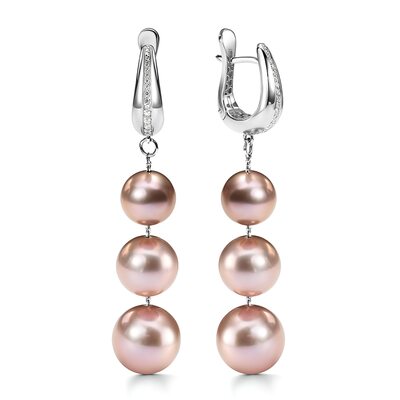 Серьги с жемчугом и бриллиантами из белого золота 585 пробы