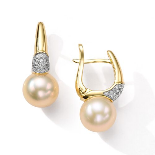 Серьги с бриллиантами и жемчугом из желтого золота 585 пробы