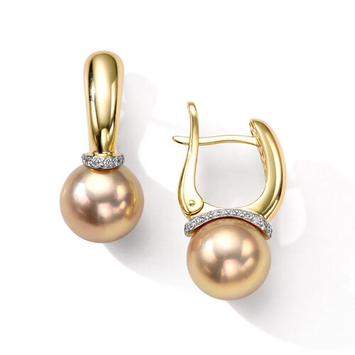 Серьги с жемчугом и бриллиантами из золота 585 пробы