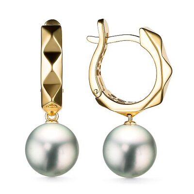 Серьги с жемчугом из желтого золота 585 пробы