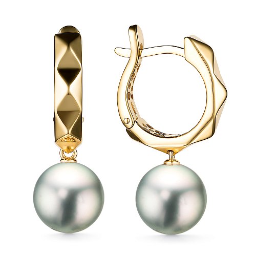 Серьги с жемчугом из желтого золота 585 пробы