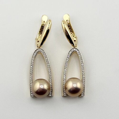 Серьги с жемчугом и бриллиантами из желтого золота 585 пробы