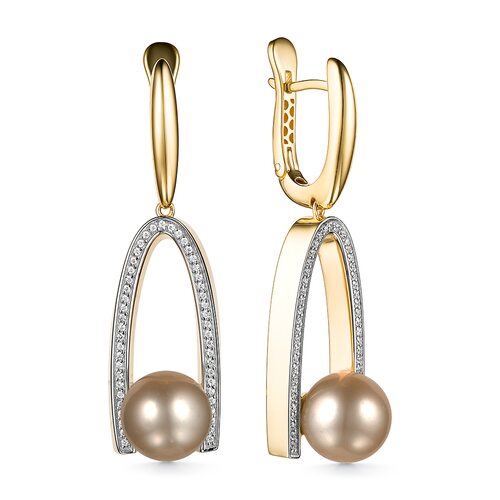 Серьги с жемчугом и бриллиантами из желтого золота 585 пробы