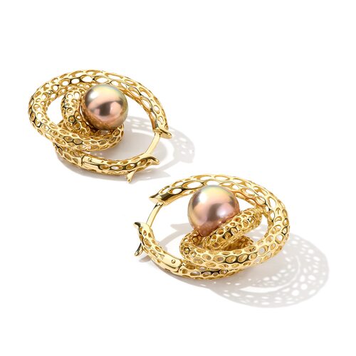 Серьги с жемчугом из желтого золота 585 пробы