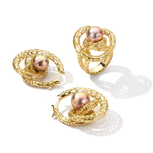 Серьги с жемчугом из желтого золота 585 пробы