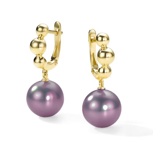 Серьги с жемчугом из желтого золота 585 пробы