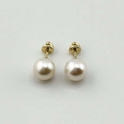 Серьги с жемчугом из желтого золота 585 пробы