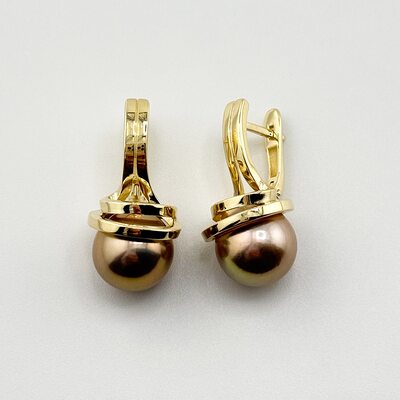 Серьги с жемчугом из желтого золота 585 пробы