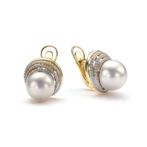 Серьги с бриллиантами и жемчугом из желтого золота 585 пробы