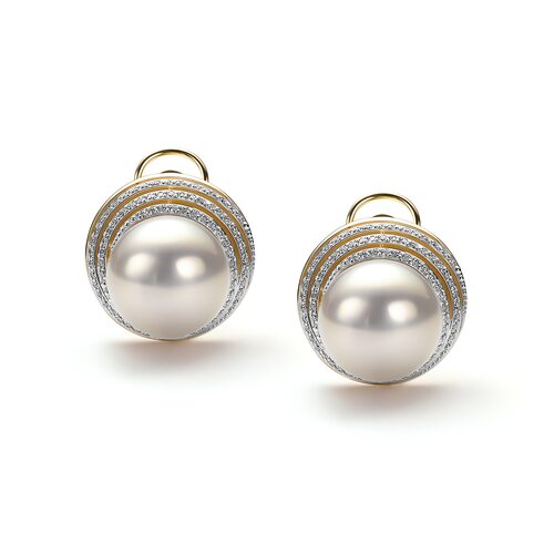 Серьги с бриллиантами и жемчугом из желтого золота 585 пробы