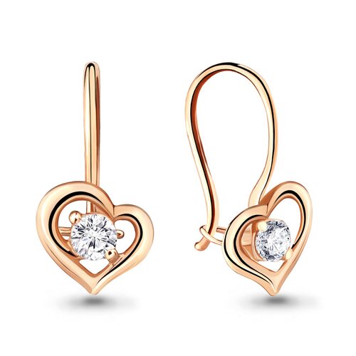 Серьги "Сердца" с фианитами из золота 585 пробы