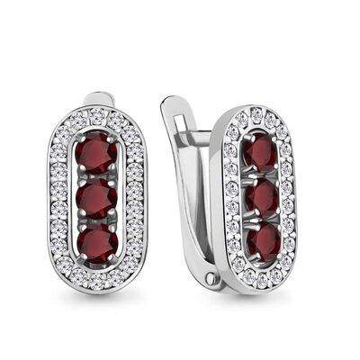 Серьги с гранатом и фианитами из серебра 925 пробы