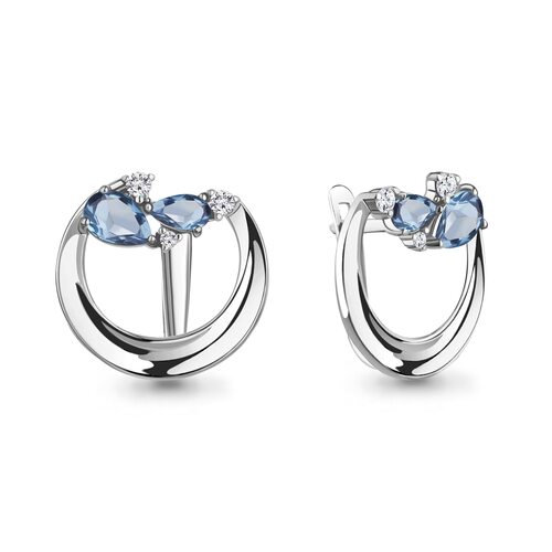 Серьги с фианитом и топазом Swiss Blue из серебра 925 пробы