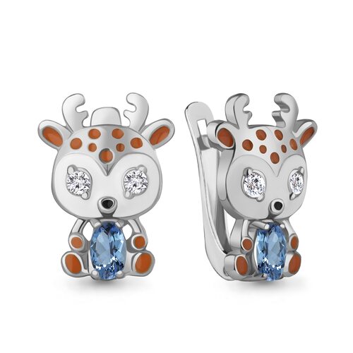 Серьги "Крошка Бэмби" с фианитами, топазами и эмалью из серебра 925 пробы