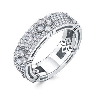 Кольцо "Цветы" с бриллиантами из белого золота 585 пробы