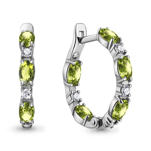 Серьги с фианитами и хризолитом из серебра 925 пробы
