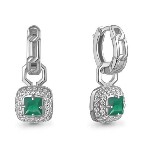 Серьги с агатами и фианитами из серебра 925 пробы
