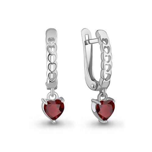 Серьги "Сердца" с гранатами из серебра 925 пробы