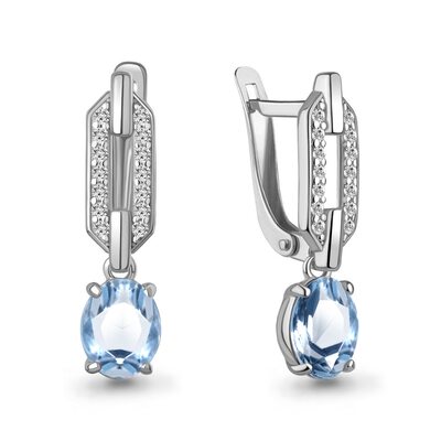 Серьги с топазами и фианитами из белого золота 585 пробы