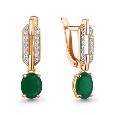 Серьги с агатом и фианитами из золота 585 пробы