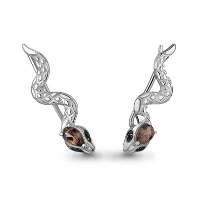 Серьги "Змеи"с кварцем и нанокристаллами из серебра 925 пробы