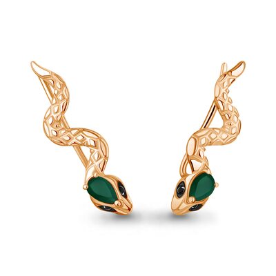 Серьги "Змеи" с агатом и нанокристаллами из золота 585 пробы