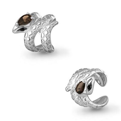 Серьга "Змея" с кварцем и нанокристаллами из серебра 925 пробы