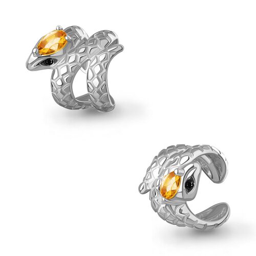 Серьга "Змея" с цитрином и нанокристаллами из серебра 925 пробы