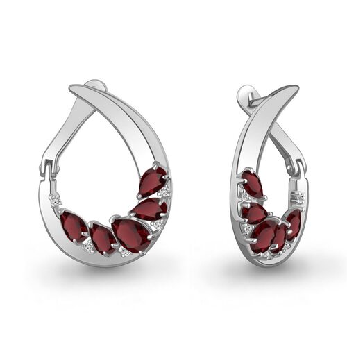 Серьги с гранатами и фианитами из серебра 925 пробы