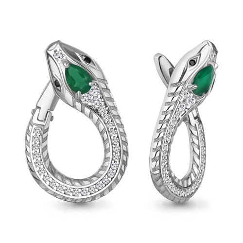 Серьги "Змеи" с агатом, фианитами и нанокристаллами из серебра 925 пробы