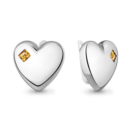 Серьги "Сердца" с цитринами из серебра 925 пробы
